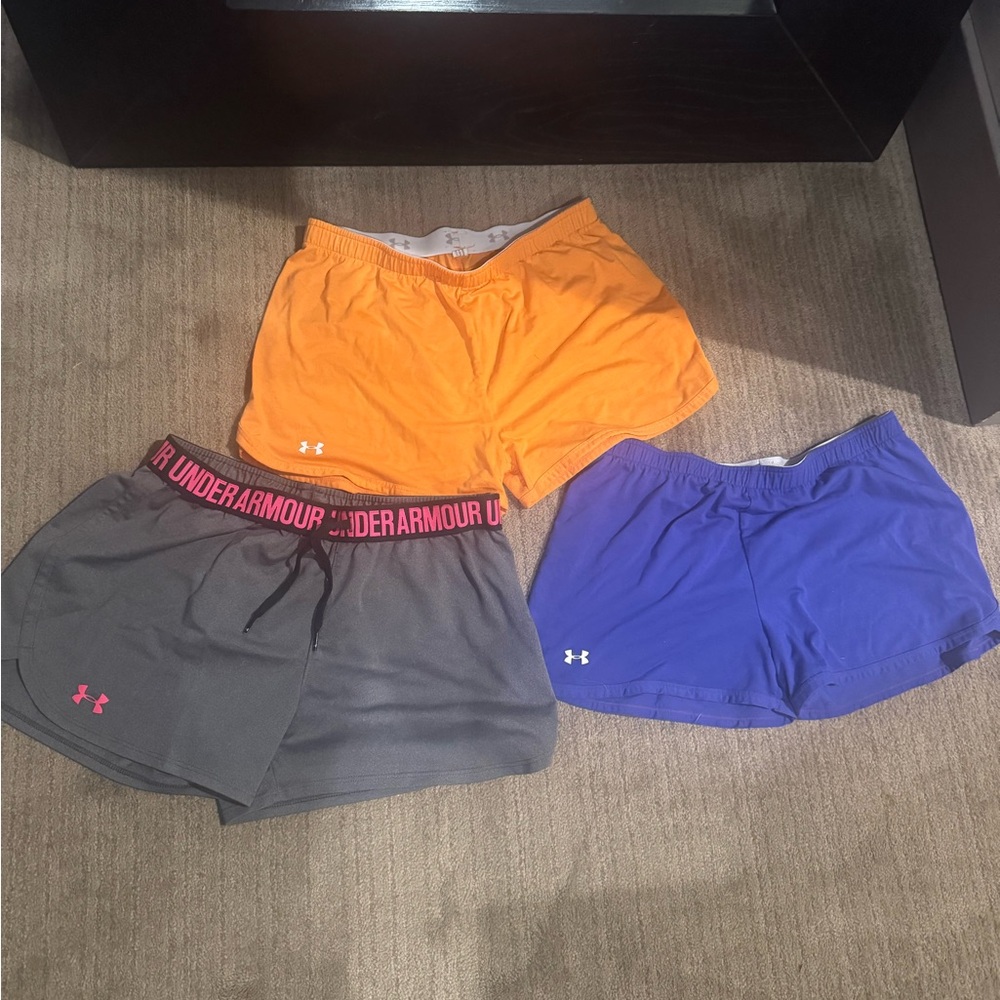3 Under Armour Women's Shorts - Orange, Gray, and purple